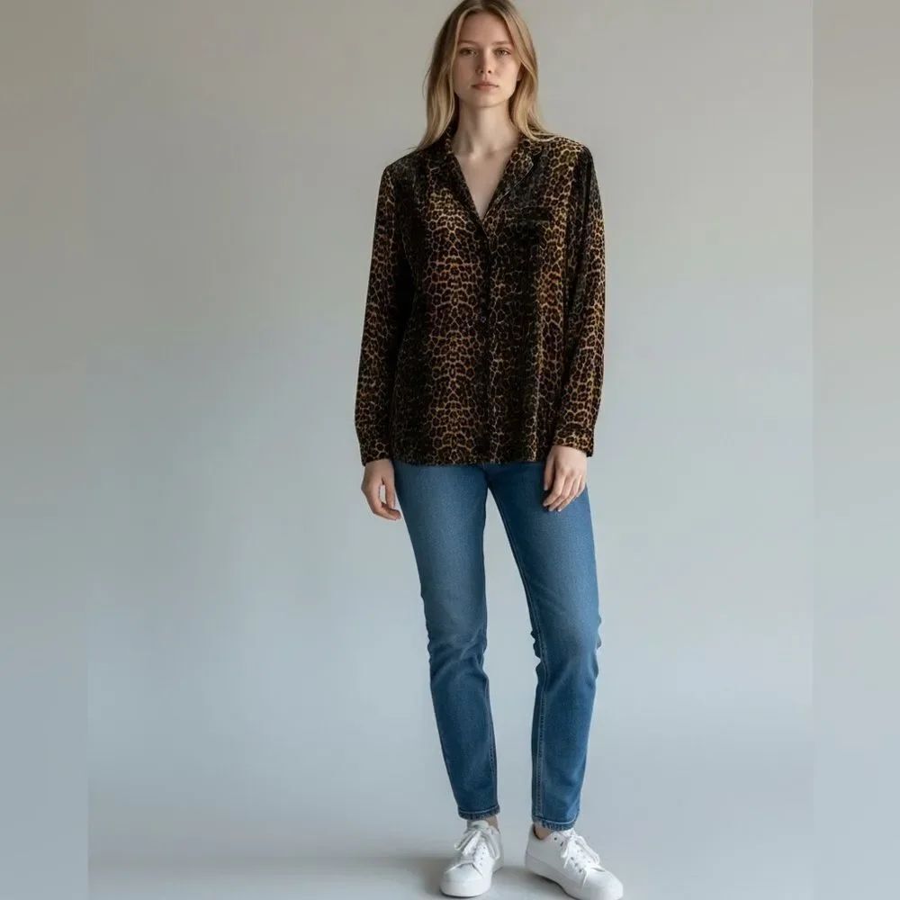 $315 The Kooples Velvet Leopard print Blouse top NWT